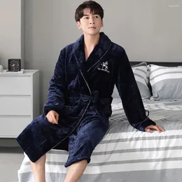 Men's Sleepwear Winter Warm Flannel Bathrobe For Men Casual Loose 4XL Shower Robe Fashion Man Solid Letter Embroidery Soft Ice Bath Kimono