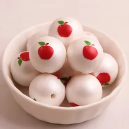 Pärlor Oykza Ny 20mm 100st Fashion Color Acrylic Matte Imitation Pearl Print Fruit Pärlor för Chunky Girls Halsbandsmycken