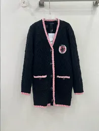 CHAN 2024 High quality designer brand Early spring new Lucky Clover Contrast V-neck Long Cardigan coco jacket Birthday Gift Valentine's Day Gift