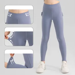 Lu Kids Yoga Tayt Pantolon Yukarı Fitness Yumuşak Yüksek Bel Hizalama Kalça Kalça Asansör Elastik Spor Pantolon Dikli LL33311