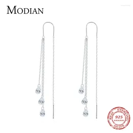 Dangle Earrings Modian Exquisite 925 Sterling Silver Line Sparkling Clear CZ Drop Earring Classic Long Tassel For Women Jewelry