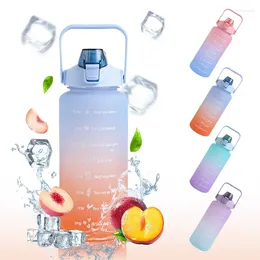 Garrafas de água 2000ml escala de tempo garrafa inspiradora copo de cor gradiente com tampa ginásio de esportes portátil 2 litros