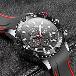 Relógios de pulso 2024 Relógios Mens LIGE Top Marca À Prova D 'Água Relógio Masculino Silicone Strap Esporte Relógio de Quartzo para Homens Grande Dial Cronógrafo