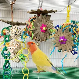 Other Bird Supplies Parrot Hanging Chewing Toys With Natural Palm Leaf Rattan Ball Shred Foraging Toy For Small Medium Birds