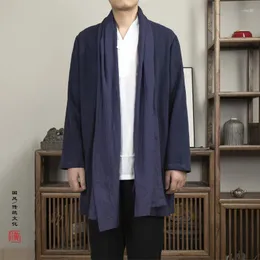 Men's Trench Coats 2024 Spring Korean Style Unique Cotton Linen Hanfu Jacket Men Casual Loose Long Section Windbreaker For M-4XL