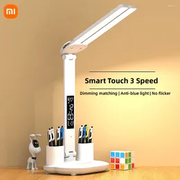 テーブルランプXiaomi LED DESK LAMP USB Dimmable Touch with Calendar Temped Clock Night Light Foldable for Study Readin