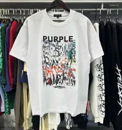 Mens T Shirts 2024SS Purple Brand Black Print T-shirt Cotton Loose Casual and Womens Short Sleeved Top Tees