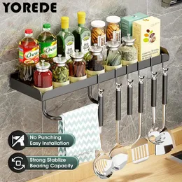 Kitchen Storage YOREDE Shelves With Hooks Rack For Spices Dish Cutting Board Holder Wall-Mounted Organizer Accessories