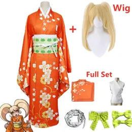 애니메이션 슈퍼 Danganronpa 2 Hiyoko Saionji Kimono 코스프레 의상 의상 성인 여성 오렌지 드레스 기모노 할로윈 의류 Kostuums Q0821263L