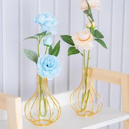 Vases Wrought Iron Glass Planter Home Living Room Desktop Decoration Nordic Practical Transparent Hydroponic Flowers Stand