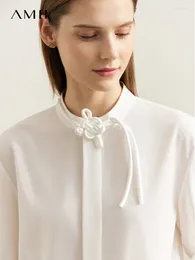 Blusas femininas amii blusa minimalista feminina outono 2024 gola sólida all-match elegante moda casual roupas artísticas topos 12241002