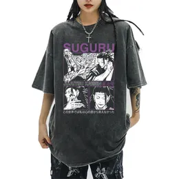 Japanese Anime Jujutsu Kaisen Suguru Geto Washed Shirts Man Woman Harajuku Cotton TShirt 240118