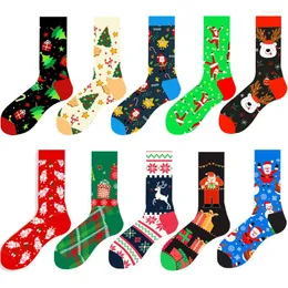 Herrstrumpor 2024 Sock Christmas Santa Claus Tree Snowflake Elk Cotton Crew Happy Year Fun Soken för manlig