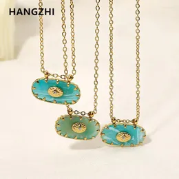 Pendant Necklaces HangZhi Oval Natural Stone Resin Necklace Vintage Stainless Steel Clavicular Chain Europe America Jewelry For Women