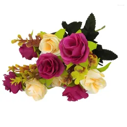 結婚式の花カラフルなシルクローズブライダルブーケ人工花の飾りフェイクセル