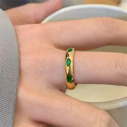 Cluster Ringe Mode Persönlichkeit Vintage Weiß GreenZircon Edelstahl Ring PVD Überzogene Gold Wasserdicht Schmuck Geschenk