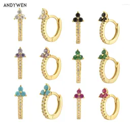 Dingle örhängen Andywen 925 Sterling Silver Gold 7.2mm Three Zircon Huggies hoops Women mode Small Wedding Smycken 2024 Valentiens gåva