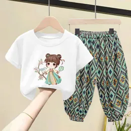 Kids Girls Casual Clothing Sets Summer Children Clothes Baby Girl Set Cute Top Cotton Tshirt Short Sleeve Trousers Toddlers Suit 240131