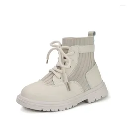 Botas moda tornozelo menina crianças sapatos 2024 outono feminino tricô bota de couro criança casual tênis 3 4 5 6 7 8 10 11 12 anos