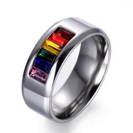 Cluster Ringe Klassische Männer Titan Stahl Ring Silber Gefüllt Bunte Regenbogen Gay Pride Für Frauen Party Schmuck Allianz Größe 5-12