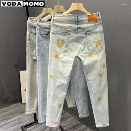 Jeans da uomo Street Dance Gambe larghe Pantaloni larghi da uomo Moda ricamo Bordo allentato Pantaloni in denim Rap maschile Hip Hop Cargo