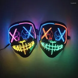 Articoli per feste Luminoso Neon Horror Maschera per il viso LED Light Up Purge per Halloween Glowing Cosplay Festival Costume Puntelli