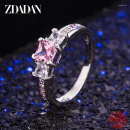 حلقات الكتلة Zdadan 925 Silver Square Pink Zircon for Women Girls Fashion Jewelry