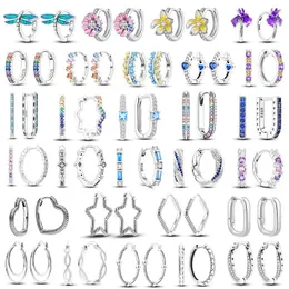 Orecchini a cerchio in argento 925 a forma di U colorato zircone cerchio grande per le donne cuore matrimonio femminile arcobaleno regalo gioielli rotondi