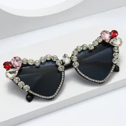 Sunglasses Peach Heart Women's Cat Eye Glasses Handmade DIY Diamond Inlaid Love Sun Luxury Women