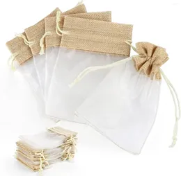 Schmuckbeutel 10 Teile/los Hochzeit Transparent Organza Jute Geschenkverpackung Taschen Weihnachtsfeierbevorzugungen Paket Kleine Kordel 10x15 cm