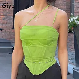 Damen Tanks Giyu Sexy Sommerkleidung 2024 Club Party Slim Crop Top Frauen Casual Rückenfreies Mesh Camisole Mode Reißverschluss Solides Korsett