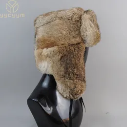 Mens Caps Warm Natural Rabbit Fur Bomber Hat With Earflaps Winter Unisex Warm Russian Ushanka Hat Real Rabbit Fur Hats 240127