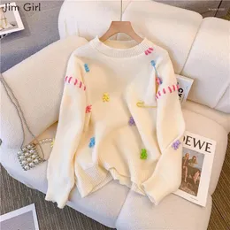 Maglioni da donna coreano 3D Cartoon Kawaii maglione Vintage dolce moda pullover lavorato a maglia allentato autunno inverno manica lunga O-collo femminile