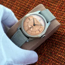 الساعات الأخرى Pierre Paulin Salmon Dial 50 متر جلدي غوص ساعة الرجعية ميكانيكية ميكانيكية 38 ملم Relogio Maschulino J240131