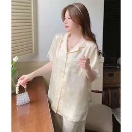 Lenceria Women S Sleepar Spring Summer Summer Pajama dla kobiet koronkowy z krótkim rękawem Casual Home noszenie ubrania Lapel Top Spot Suit Wygodny Pijama 999 320