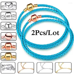 Charm Bracelets 2Pcs/Lot Summer Jewelry Leather Chain Fit DIY Beads Bracelet Bangles Pulsera Bijoux Gifts For Women Men Girls