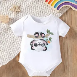 Rompers baby bodysuit söt panda tryck spädbarn romer bron dusch gåva tjej pojke trasor småbarn vit jumpsuit nuvarande outfit