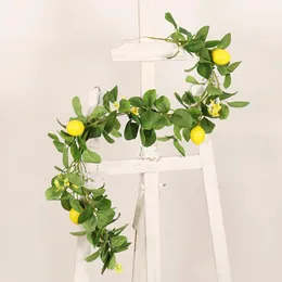 Yapay limon asılı rattan sahte çelenk yeşil yapraklar sarı çiçekler ön kapı mutfak açık dekor 240127