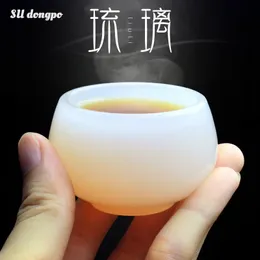 Chinese Style Teacup White Jade Porcelain Kung Fu Tea Set Ceramic Glass Glaze Personal Customized Tea Cup Bowl Teaware Gift 240118