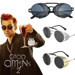 Parti Malzemeleri İyi Omens Şeytan Crowley David Tennant Cosplay Gözlükleri Steampunk Retro Gözlük Güneş Gözlüğü Erkek Kadın Prop Aksesuarları