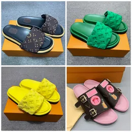 Luxo lou marca verão designer sandálias chinelo slides floral brocado couro flip flops mulheres homens sapatos sandália sem esforço luis vui sapatos casuais planos