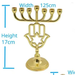 キャンドルホルダーJudaica Hanukkah Candlestick Holdertick Items Zinc Alloy Palm Gold Lamp StandホームデコレーションドロップデリバリーDhwen