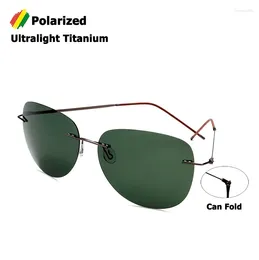 Solglasögon Jackjad Men Ultralight Titanium Polariserat vikande gångjärn Rimfri luftfartsstil Märkesdesign Sun Glasses Oculos de Sol