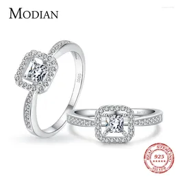 Cluster Ringe Modian Echt 925 Stelring Silber Geometrische Hohl Zirkonia Finger Für Frauen Glanz Verlobung Jahrestag Edlen Schmuck