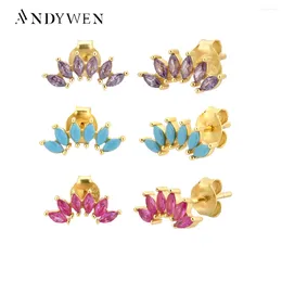 Studörhängen Andywen 925 Sterling Silver Gold Colorful Piercing Ohrringe Rock Punk Pundientes for Spanien smycken