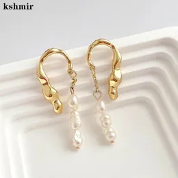 Dangle Earrings Kshmir Korea Simple Design Sense Irregular Metal Freshwater Pearl Pendant Elegant Style Women's