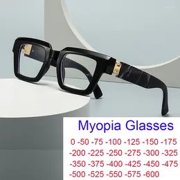 Solglasögon mode stor ram gelé myopia glasögon kvinnor 2024 lyx varumärke fyrkant svart bläck färg anti blå ljus glasögon -2 -5