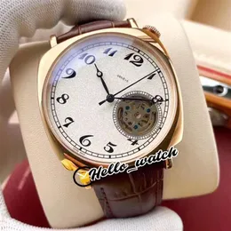 New Historiques American 1921 82035 000R-9359 Mostrador Branco Automático Tourbillon Mens Watch Rose Gold Case Brown Leather Relógios Hell299r