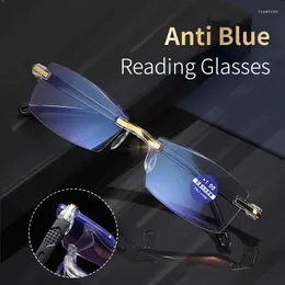 Güneş Gözlüğü Ultralight Rimless Okuma Gözlükleri Kadınlar Kadınlar Anti Mavi Işık Bilgisayar Presbbiyopik gözlükler Unisex Derece 1.0 - 4.0