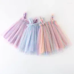 Vestidos de menina meninas vestido de princesa lantejoulas estrela arco-íris cor verão para criança bebê festa de aniversário tutu roupas infantis